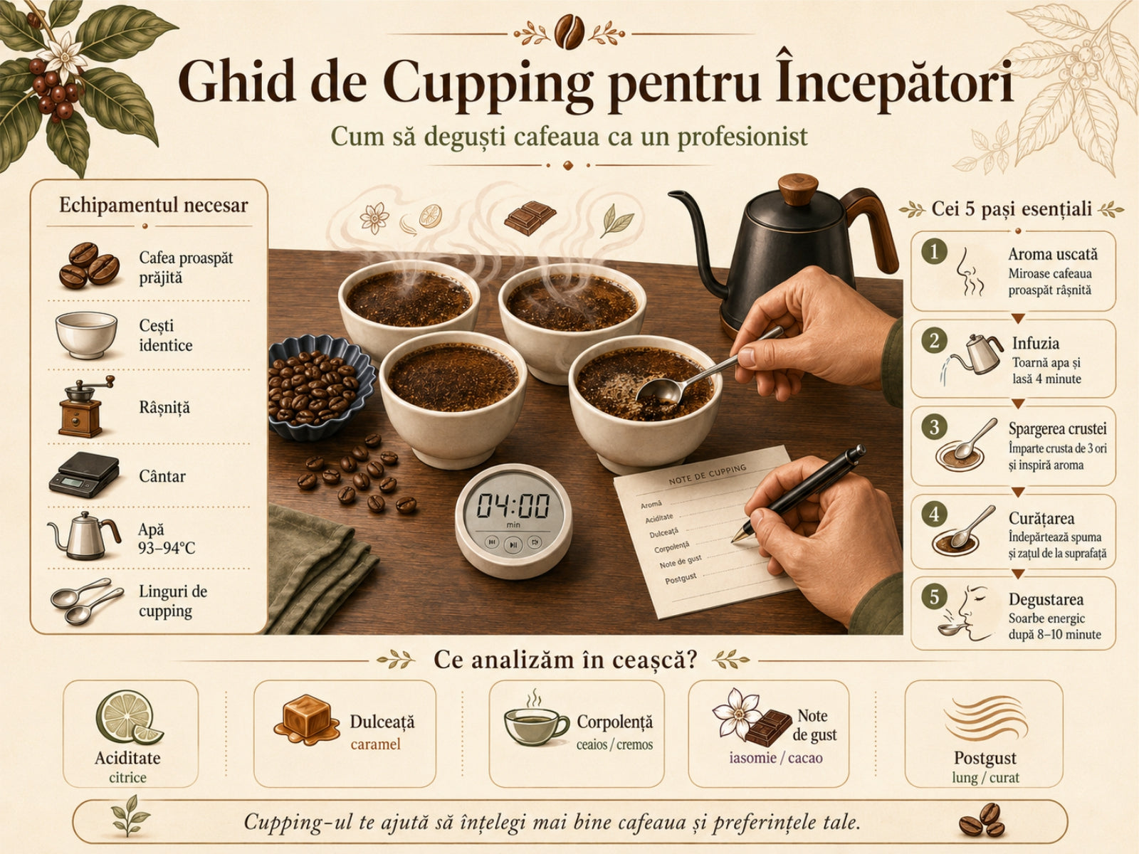 Ghid de Cupping pentru Începători: Cum să deguști cafeaua ca un profesionist
