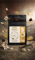 
Cafea de specialitate Etiopia Sidamo G2 Five Origins, prăjire omnilight, cu note de bergamotă, iasomie, vanilie și ciocolată neagră
